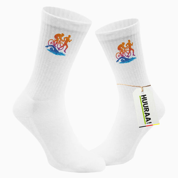 Unisex Socken Triathlon bunte Silhouette Größe 37/46 White Motiv Tennissocken