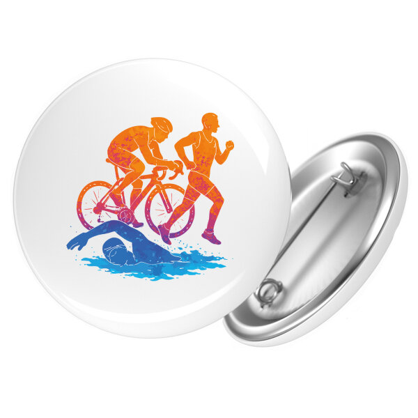 Button Triathlon bunte Silhouette rund
