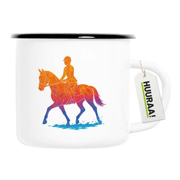 Emaille Tasse Reiten bunte Silhouette 300ml Vintage