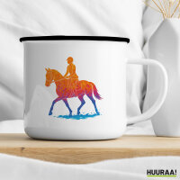 Emaille Tasse Reiten bunte Silhouette 300ml Vintage Emaille Becher
