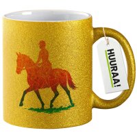 Glitzertasse Reiten bunte Silhouette 330ml
