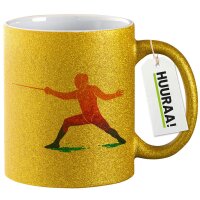 Glitzertasse Fechten bunte Silhouette 330ml