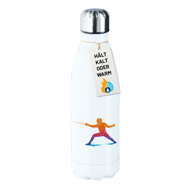 Trinkflasche Fechten bunte Silhouette 500ml Edelstahl Wasserflasche