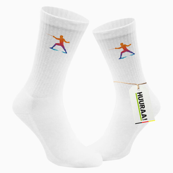 Unisex Socken Fechten bunte Silhouette Größe 37/46 White Motiv Tennissocken