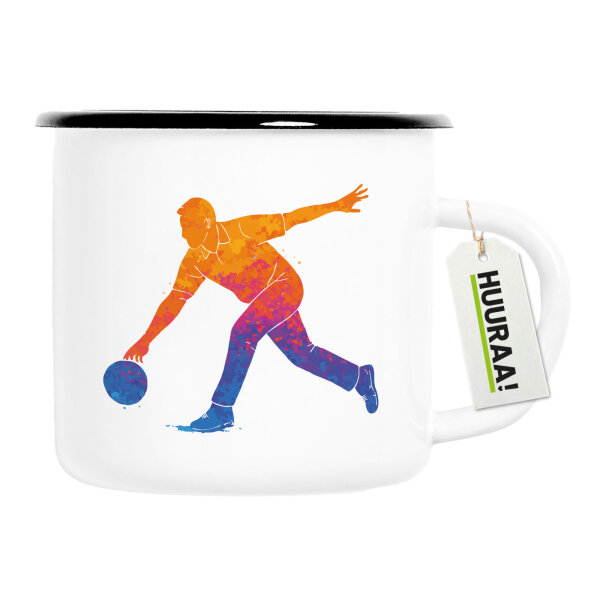 Emaille Tasse Bowling bunte Silhouette 300ml Vintage Emaille Becher