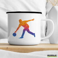 Emaille Tasse Bowling bunte Silhouette 300ml Vintage