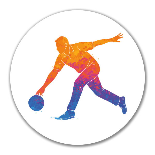 Aufkleber Bowling bunte Silhouette 10cm rund