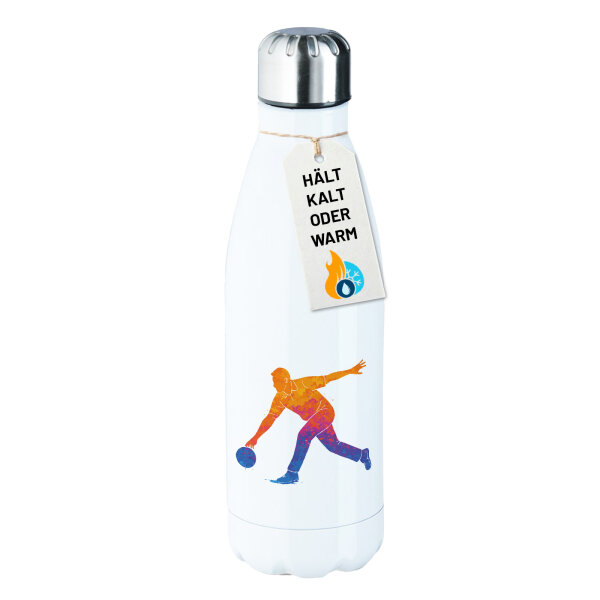 Trinkflasche Bowling bunte Silhouette 500ml Edelstahl Wasserflasche