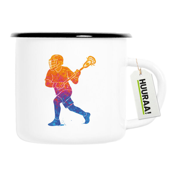 Emaille Tasse Lacrosse bunte Silhouette 300ml Vintage