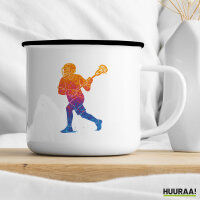 Emaille Tasse Lacrosse bunte Silhouette 300ml Vintage Emaille Becher
