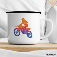 Emaille Tasse Motocross bunte Silhouette 300ml Vintage Emaille Becher
