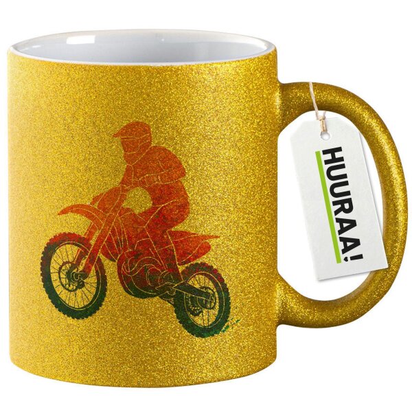 Glitzertasse Motocross bunte Silhouette 330ml