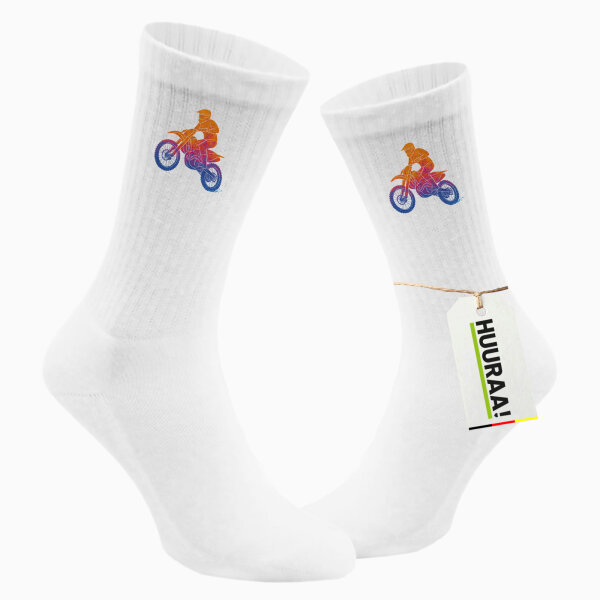 Unisex Socken Motocross bunte Silhouette Größe 37/46 White Motiv Tennissocken
