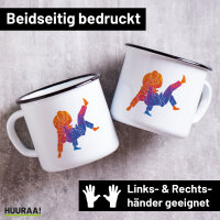 Emaille Tasse Judo bunte Silhouette 300ml Vintage Emaille...