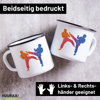 Emaille Tasse Taekwondo bunte Silhouette 300ml Vintage...