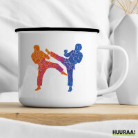 Emaille Tasse Taekwondo bunte Silhouette 300ml Vintage