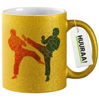 Glitzertasse Taekwondo bunte Silhouette 330ml