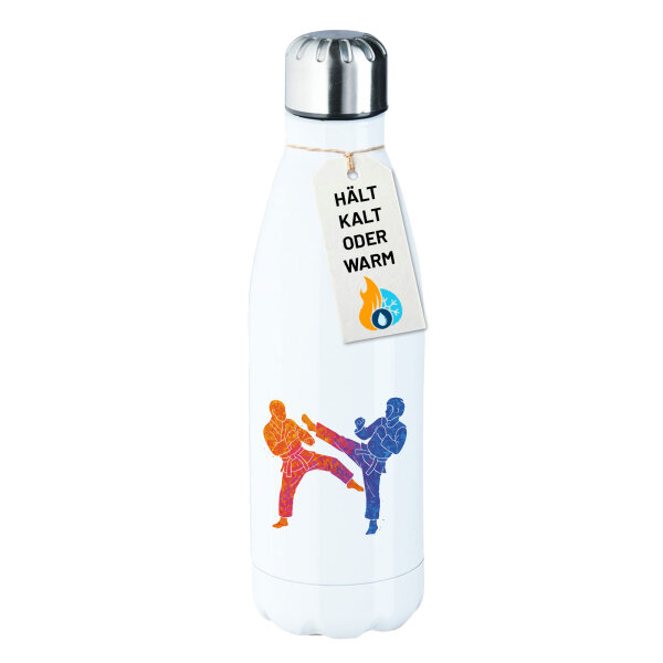 Trinkflasche Taekwondo bunte Silhouette 500ml Edelstahl Wasserflasche