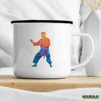 Emaille Tasse Karate bunte Silhouette 300ml Vintage Emaille Becher