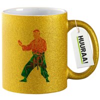 Glitzertasse Karate bunte Silhouette 330ml