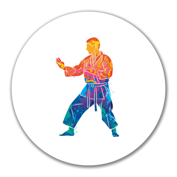Aufkleber Karate bunte Silhouette 10cm rund