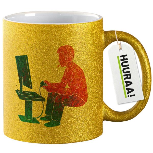 Glitzertasse Gaming bunte Silhouette 330ml