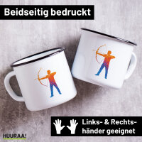 Emaille Tasse Bogenschießen bunte Silhouette 300ml...