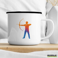 Emaille Tasse Bogenschießen bunte Silhouette 300ml Vintage Emaille Becher