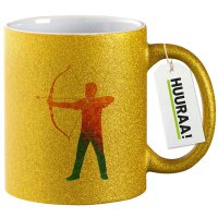 Glitzertasse Bogenschießen bunte Silhouette 330ml