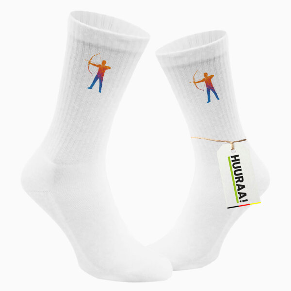 Unisex Socken Bogenschießen bunte Silhouette Größe 37/46 White Motiv Tennissocken