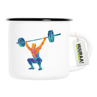 Emaille Tasse Gewichtheber Powerlift bunte Silhouette...