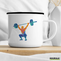 Emaille Tasse Gewichtheber Powerlift bunte Silhouette 300ml Vintage