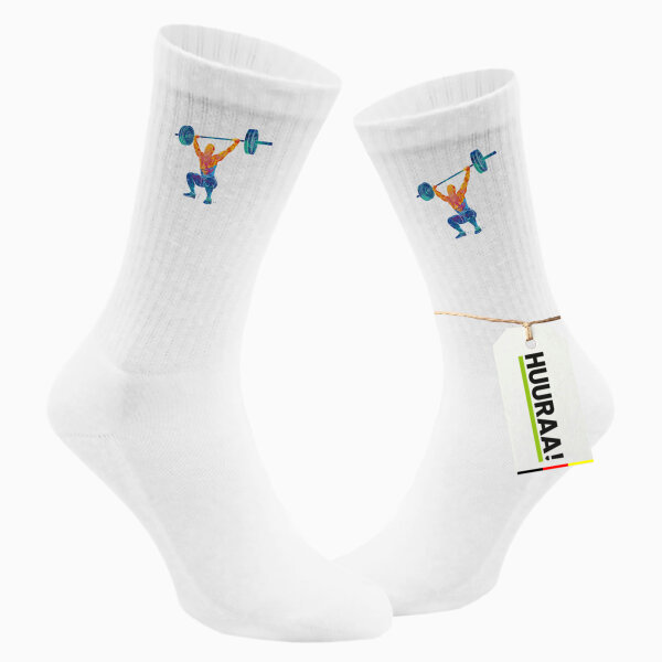 Unisex Socken Gewichtheber Powerlift bunte Silhouette Größe 37/46 White Motiv Tennissocken