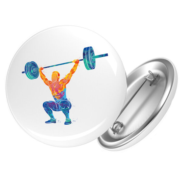 Button Gewichtheber Powerlift bunte Silhouette
