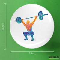 Button Gewichtheber Powerlift bunte Silhouette