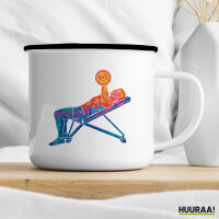 Emaille Tasse Fitness Training Bench Press bunte Silhouette 300ml Vintage Emaille Becher