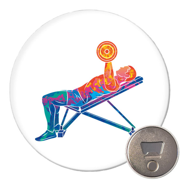 Magnet Fitness Training Bench Press bunte Silhouette 59mm Kühlschrankmagnet