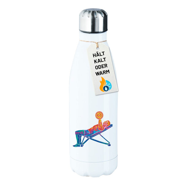 Trinkflasche Fitness Training Bench Press bunte Silhouette 500ml Edelstahl Wasserflasche