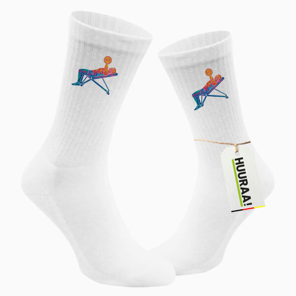 Unisex Tennissocken Fitness Training Bench Press bunte Silhouette Größe 42/46 White Motiv Sportsocken