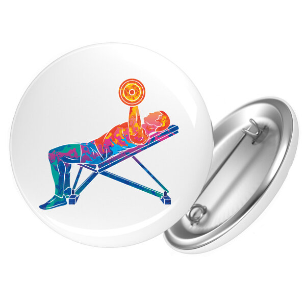 Button Fitness Training Bench Press bunte Silhouette rund