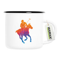Emaille Tasse Polo Spieler bunte Silhouette 300ml Vintage...