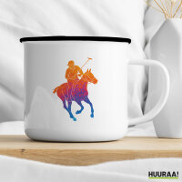 Emaille Tasse Polo Spieler bunte Silhouette 300ml Vintage Emaille Becher