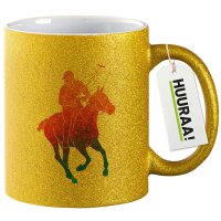 Glitzertasse Polo Spieler bunte Silhouette 330ml