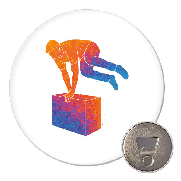 Magnet Parkour Freerunning bunte Silhouette 59mm Kühlschrankmagnet Flaschenöffner