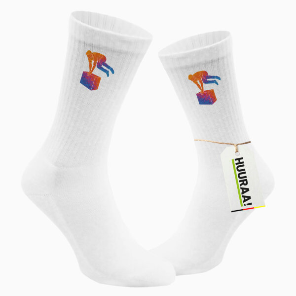 Unisex Socken Parkour Freerunning bunte Silhouette Größe 37/46 White Motiv Tennissocken