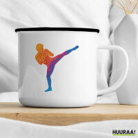 Emaille Tasse Kickboxen bunte Silhouette 300ml Vintage Emaille Becher