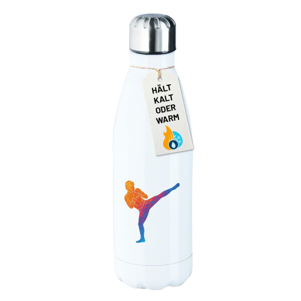 Trinkflasche Kickboxen bunte Silhouette 500ml Edelstahl Wasserflasche