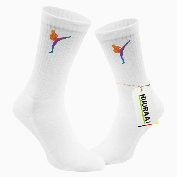 Unisex Socken Kickboxen bunte Silhouette Größe 37/46 White Motiv Tennissocken