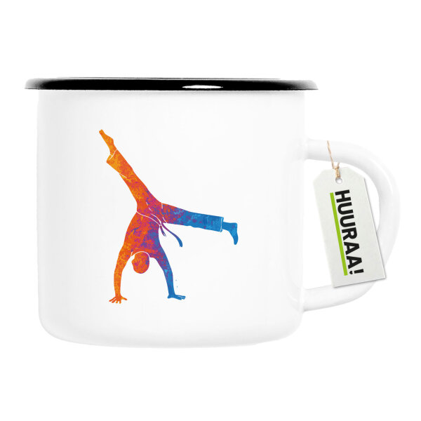 Emaille Tasse Capoeira bunte Silhouette 300ml Vintage Emaille Becher