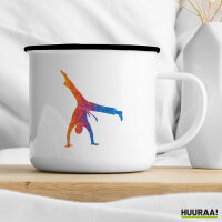 Emaille Tasse Capoeira bunte Silhouette 300ml Vintage Emaille Becher